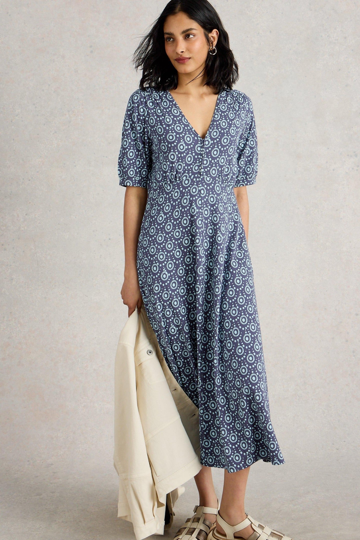 MEGAN JERSEY DRESS NAVY PRINT 1