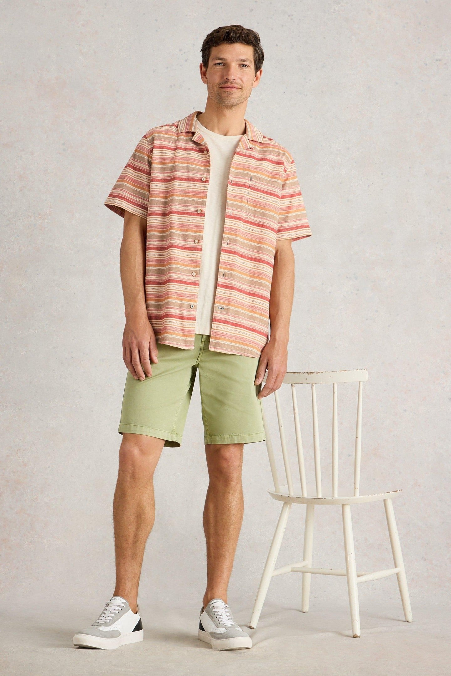 White Stuff Horizontal Ss Stripe Shirt Red Multi Maat: XS | Casual Overhemden Outlet | Heren | Rood