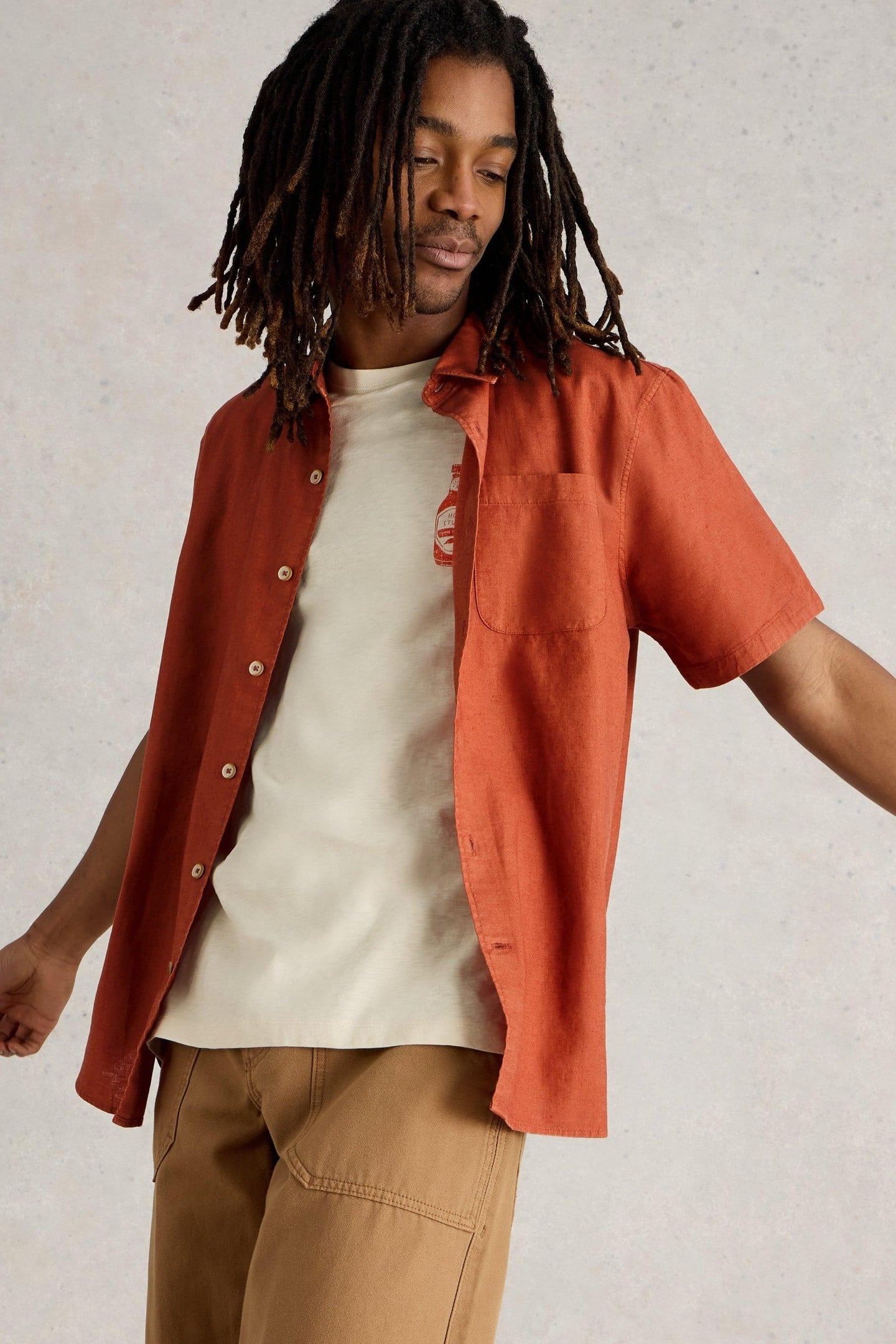 ELY LINEN COTTON SS SHIRT DARK ORANGE 1