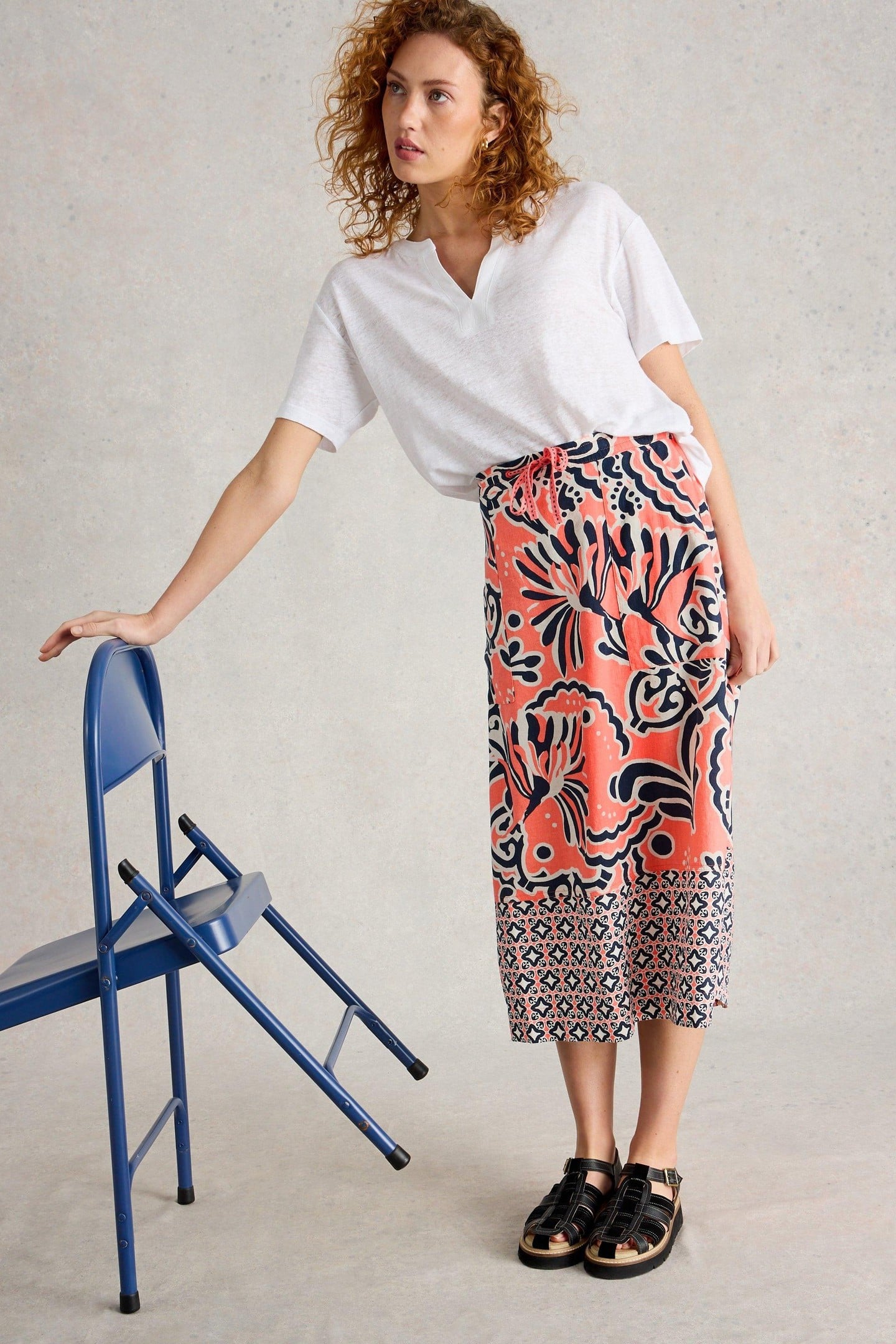 ELLE LINEN BLEND SKIRT CORAL PRINT 6