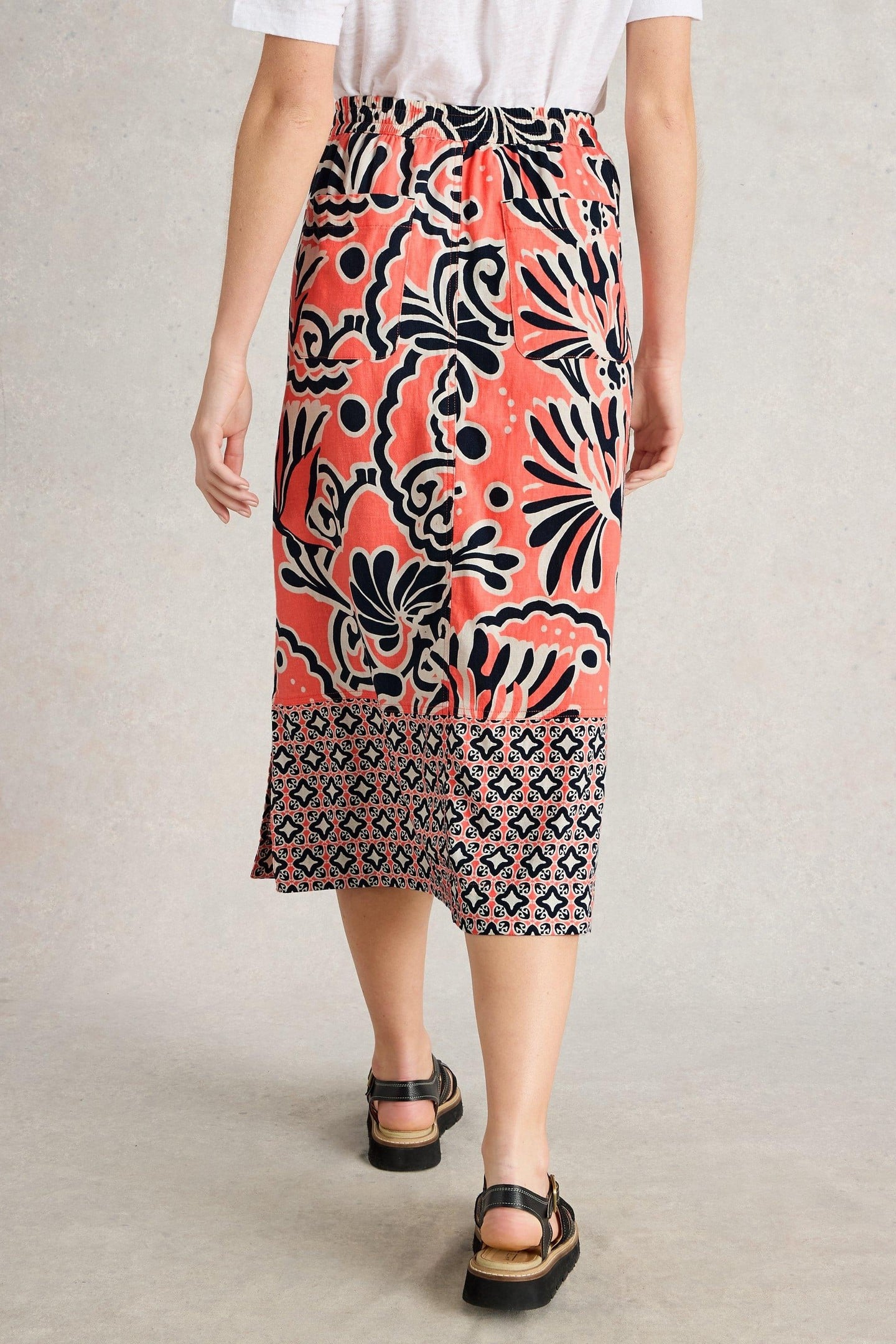 ELLE LINEN BLEND SKIRT CORAL PRINT 3