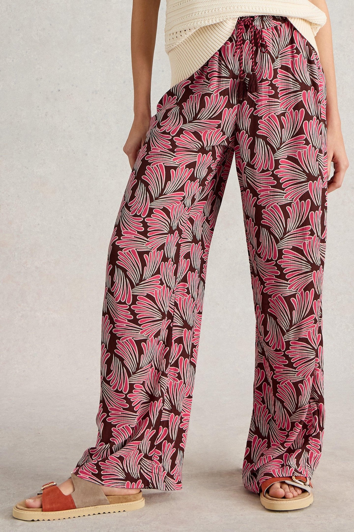 BELLE CRINKLE WIDE LEG TROUSER PINK PRINT 1