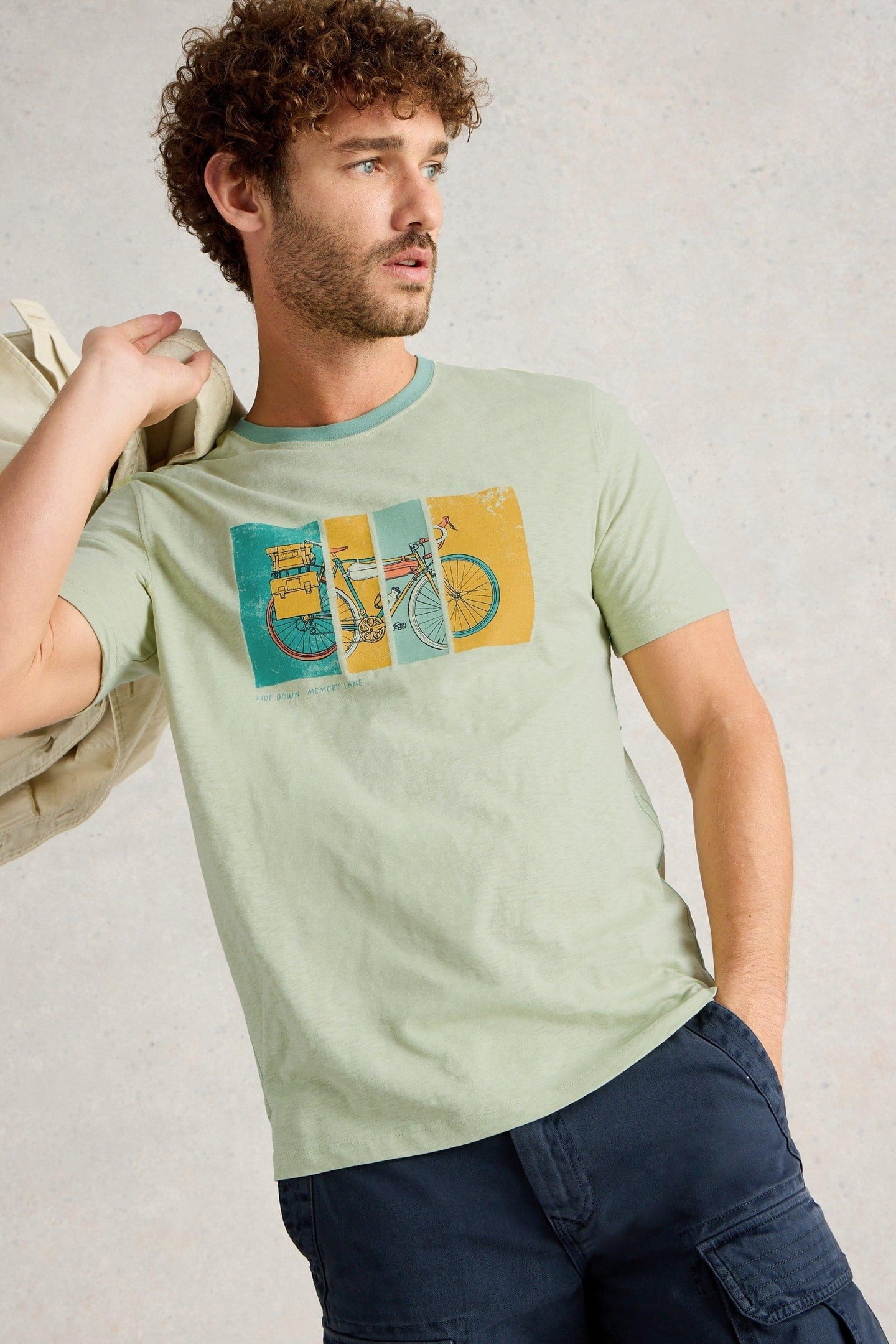 ABERSOCH BIKE GRAPHIC TEE GREEN PRINT 1