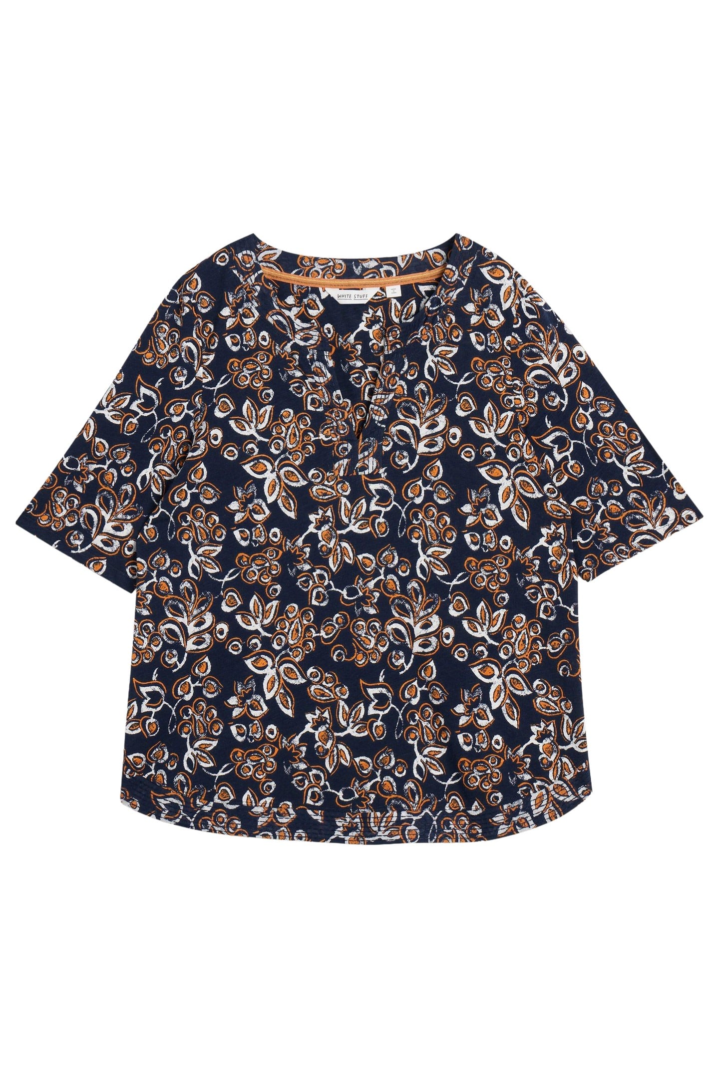 WEAVER NOTCH NECK TEE NAVY PRINT 3