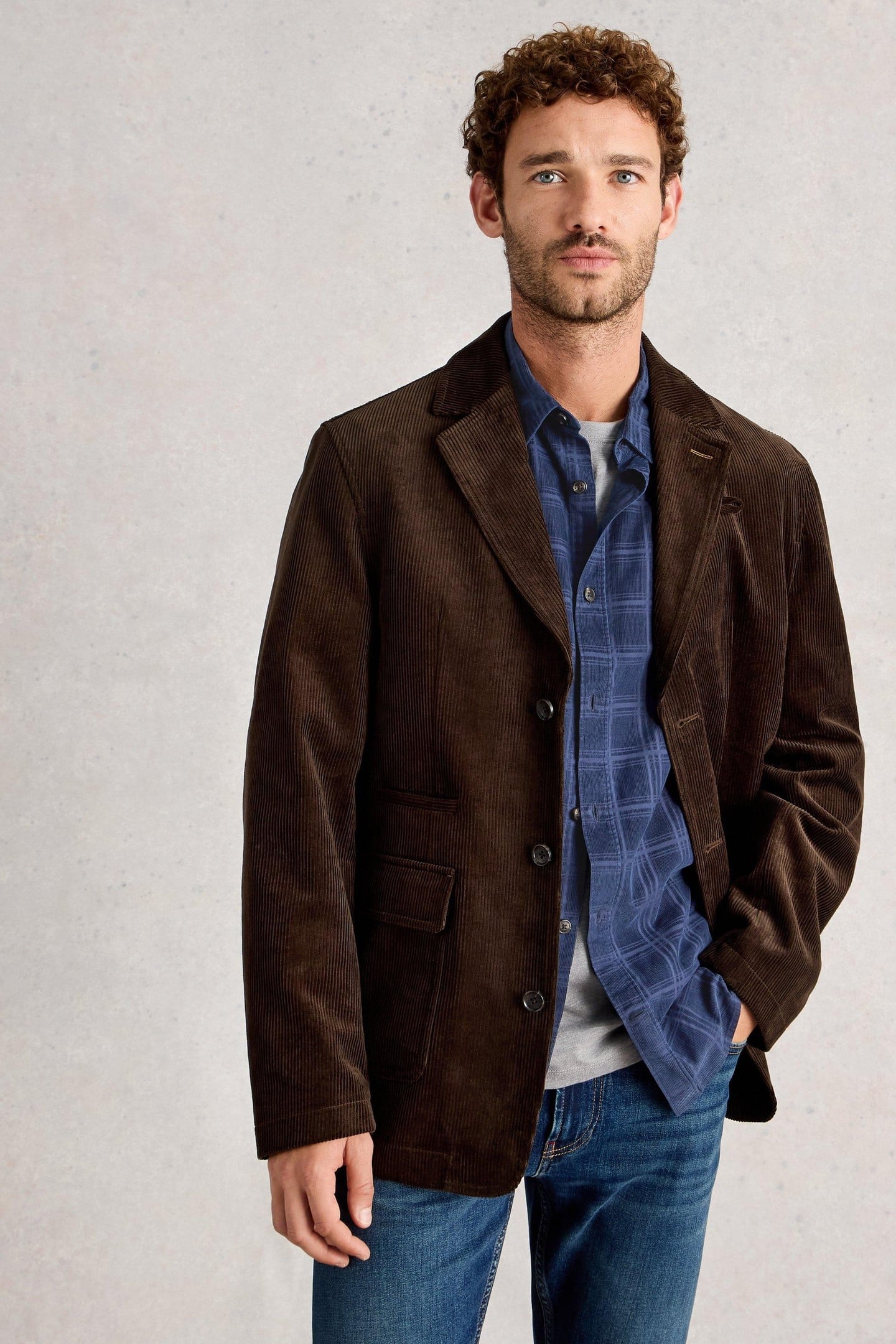 GRIFFIN CORD CHECK SHIRT DARK NAVY 1