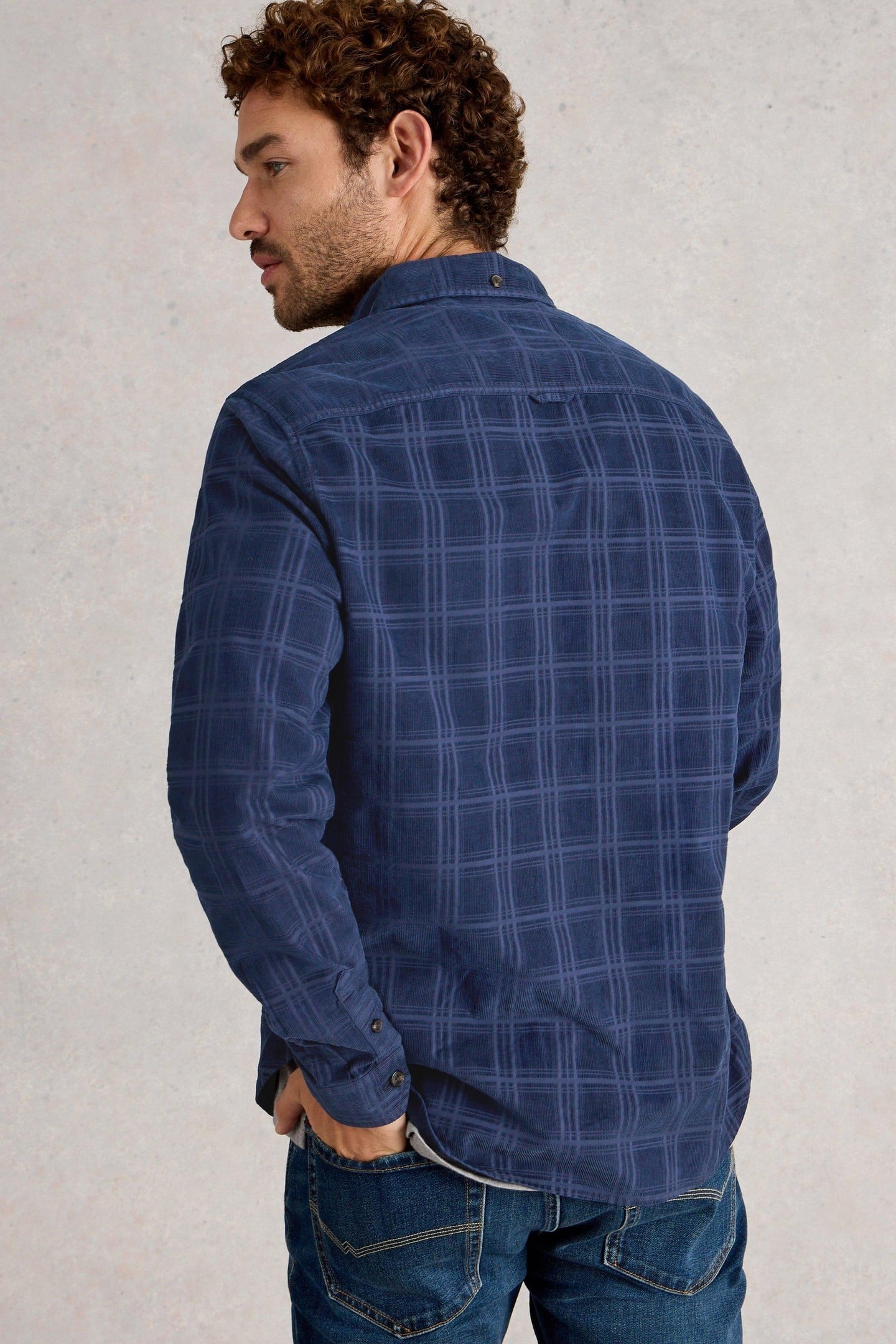 GRIFFIN CORD CHECK SHIRT DARK NAVY 4