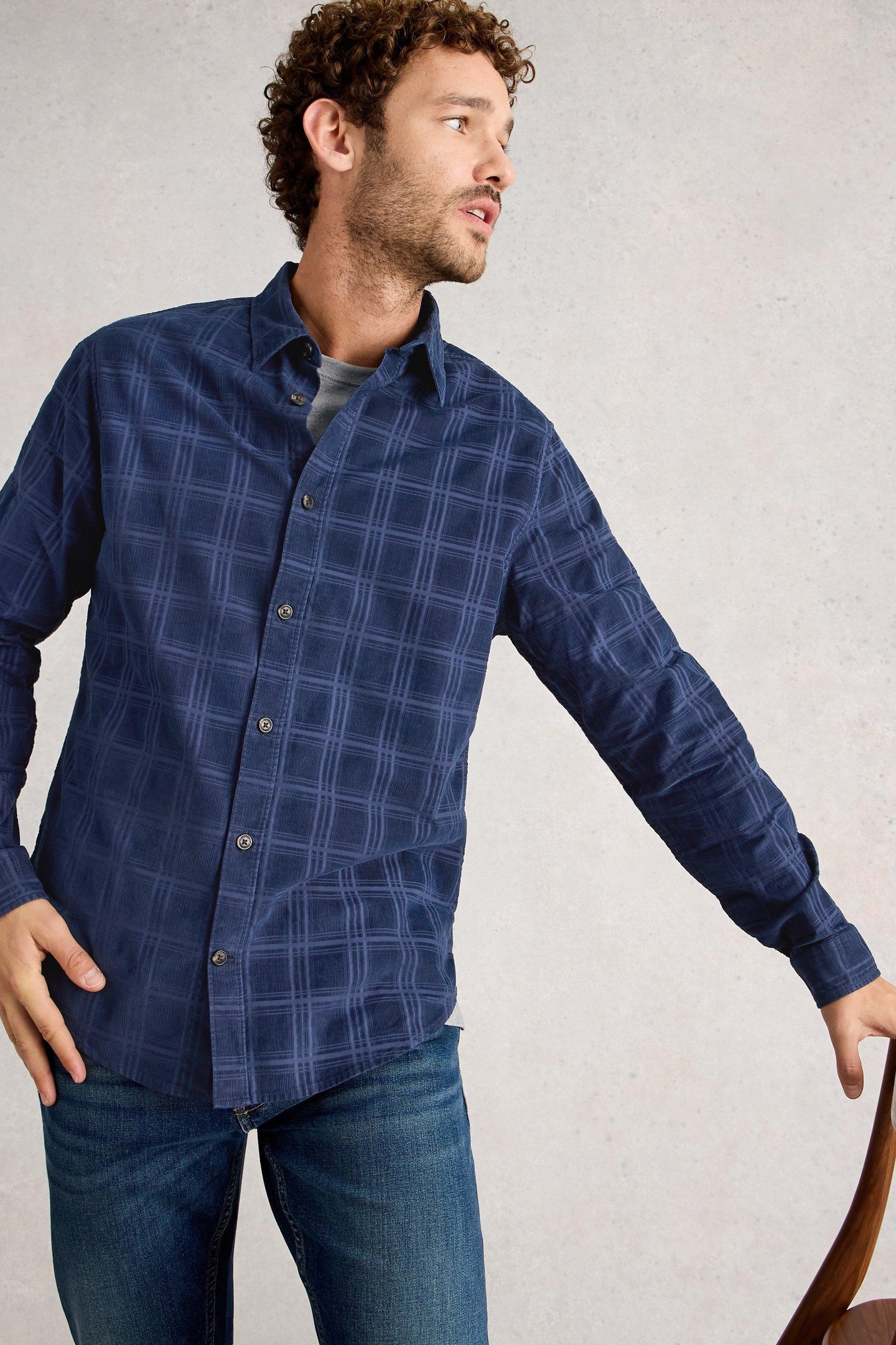 GRIFFIN CORD CHECK SHIRT DARK NAVY 2