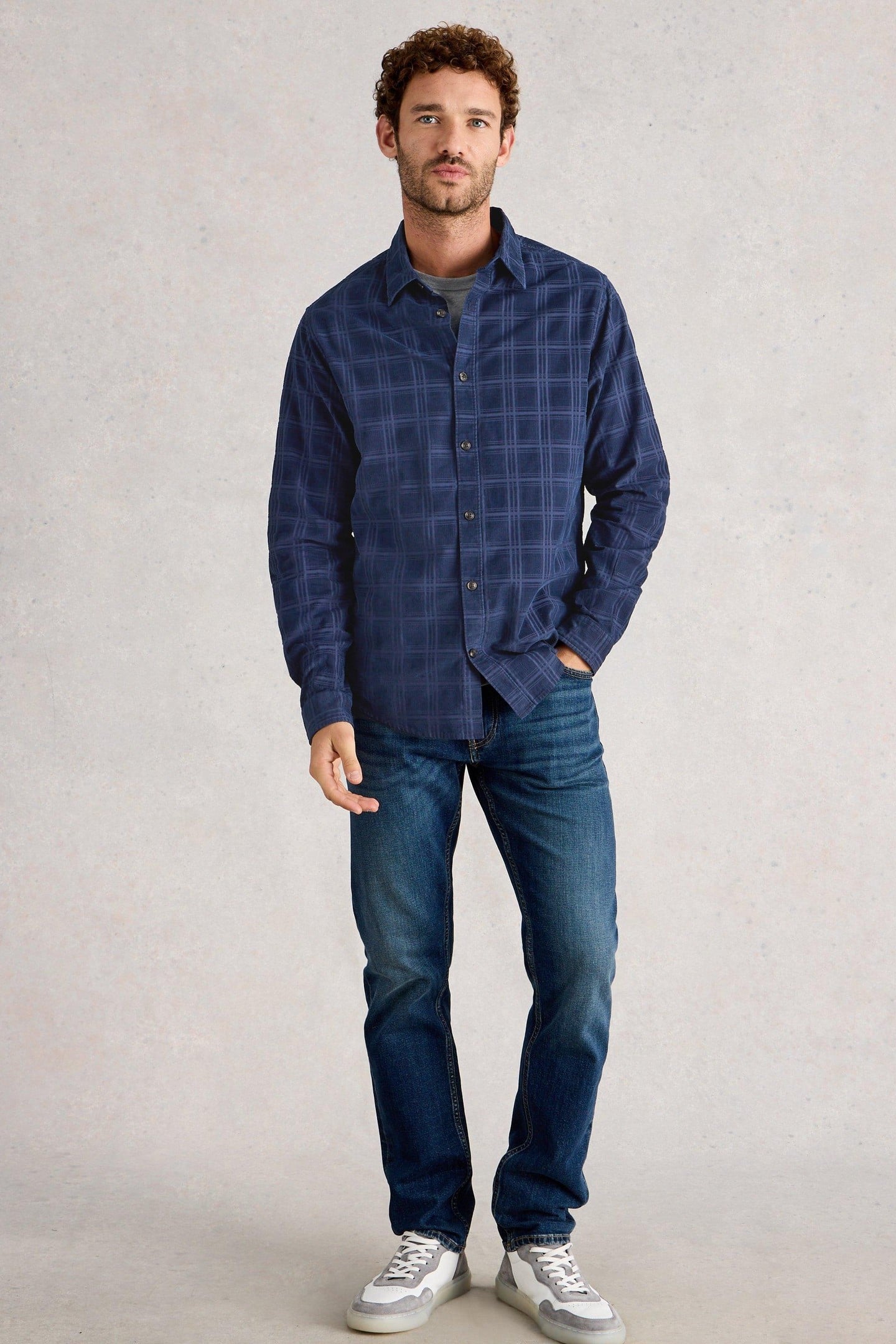 GRIFFIN CORD CHECK SHIRT DARK NAVY 3