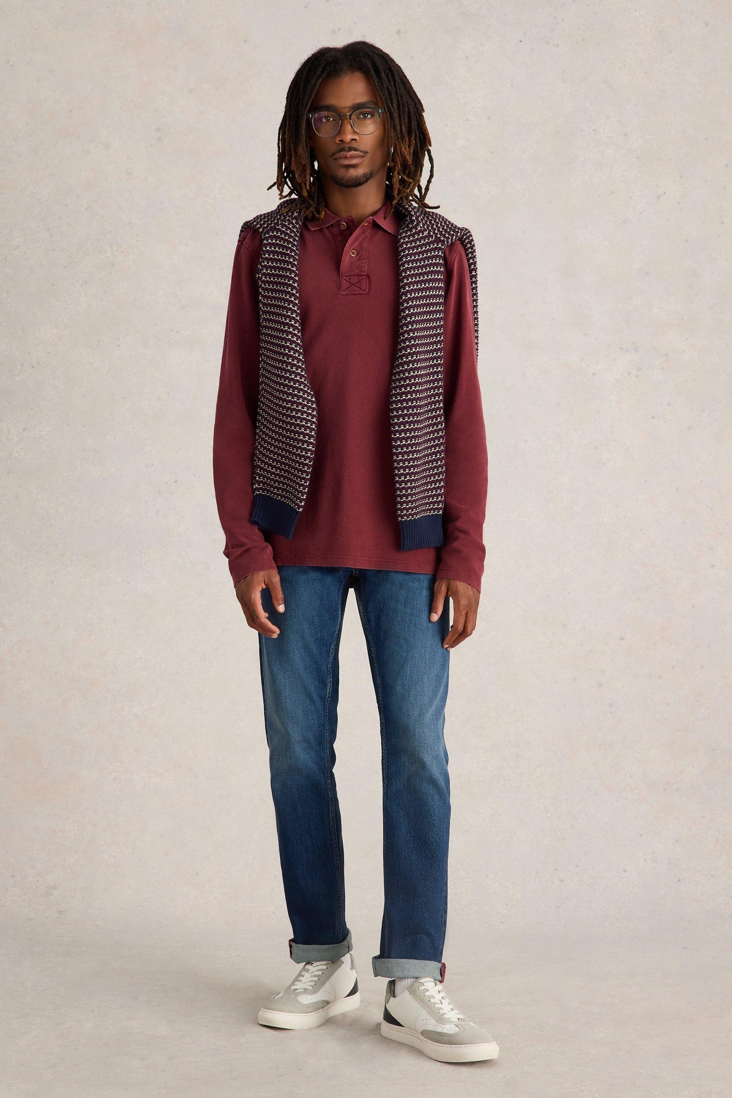 White Stuff Ls Utility Polo Dark Plum Maat: M/R | Longsleeves Outlet | Heren | Paars