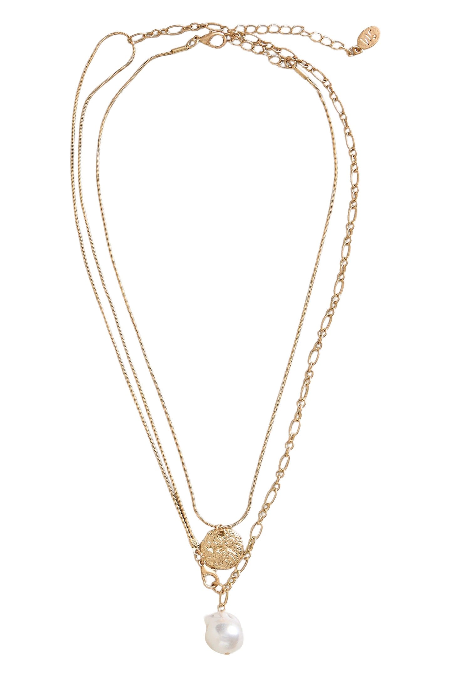 PEARL PENDANT LAYERED NECKLACE GOLD TONE METALLIC 1