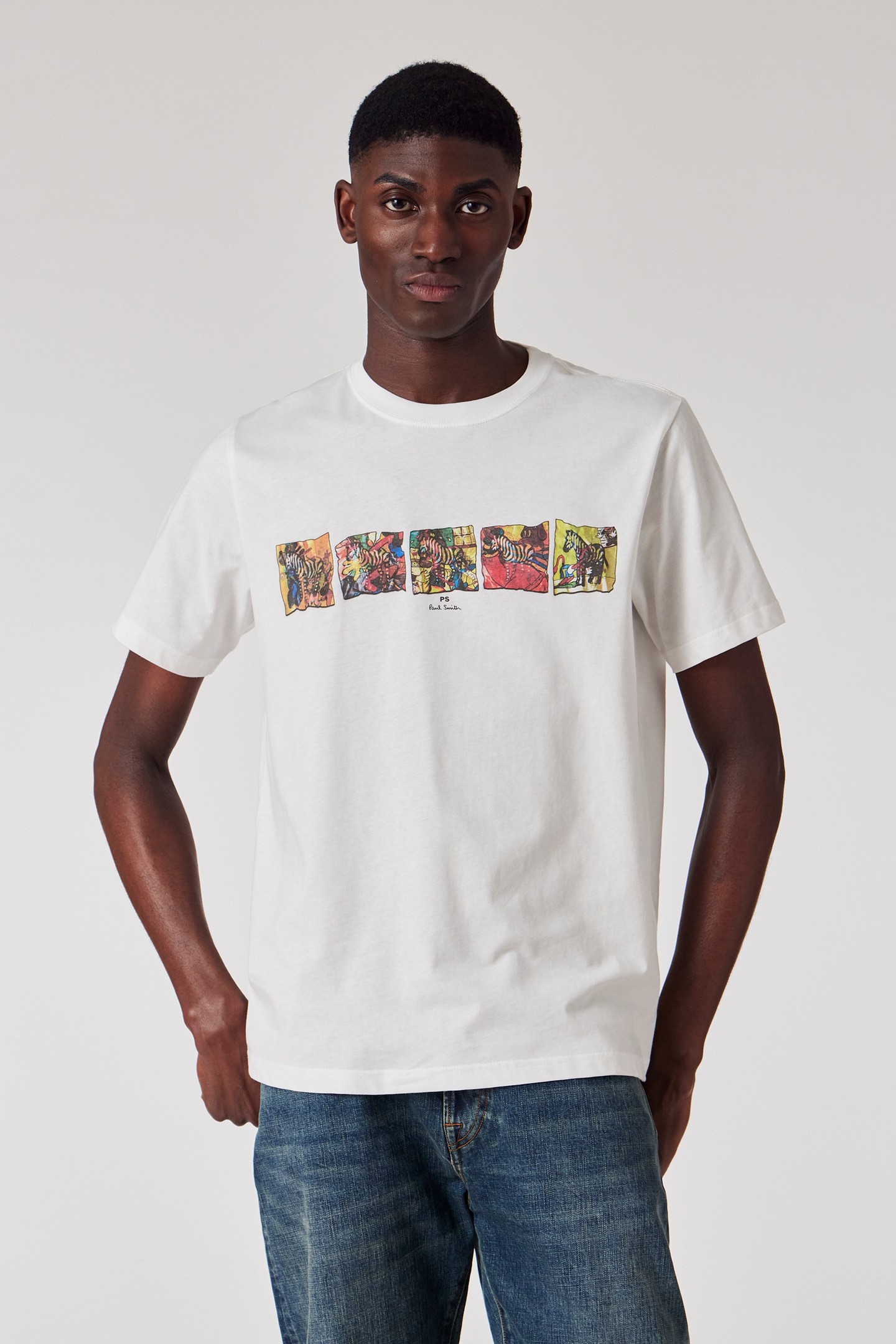 Paul Smith Mens Reg Fit Ss T Shirt Zebras White Maat: M | T-shirts met Print Outlet | Heren | Wit