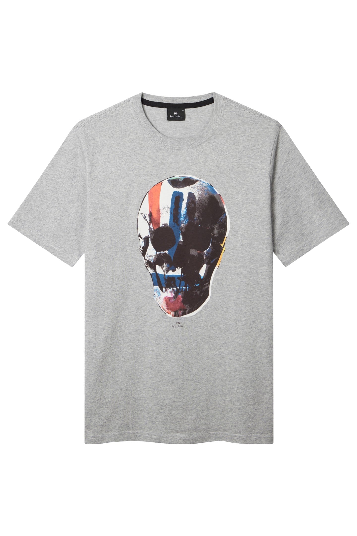 Paul Smith Mens Reg Fit Ss T Shirt Skull Red Blue Grey Melange Maat: S | T-shirts met Print Outlet | Heren | Grijs